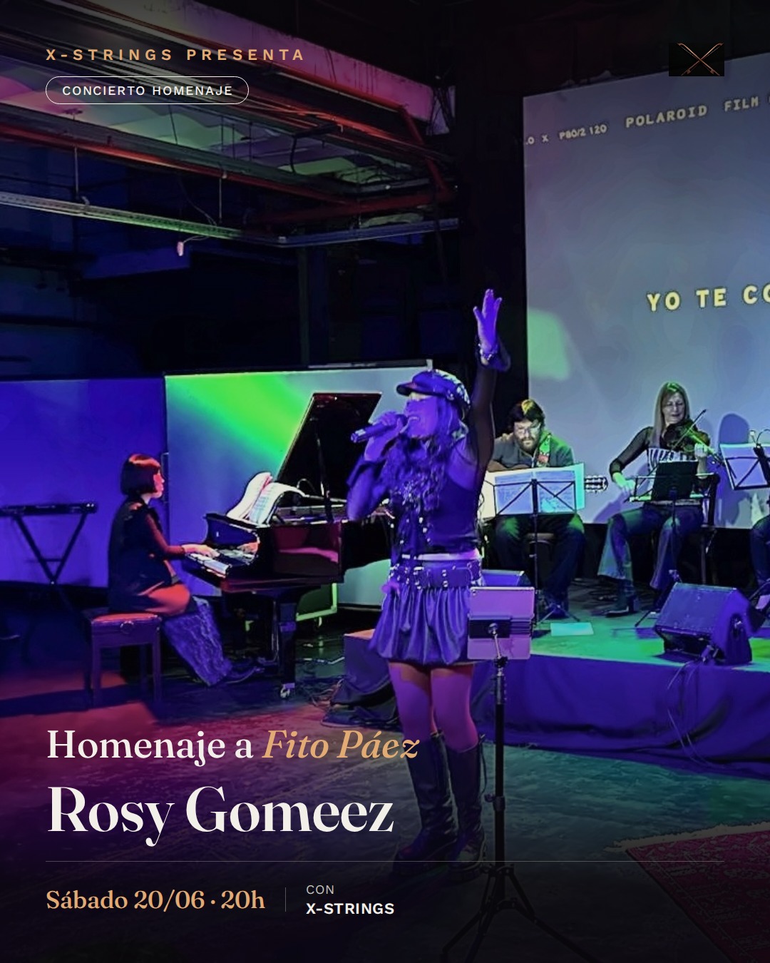 Flyer del concierto homenaje a Fito Páez con Rosy Gomeez